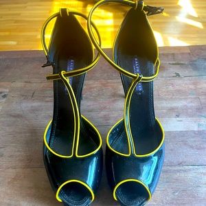 Ralph Lauren Collection Black and Yellow Peep Toe Heels